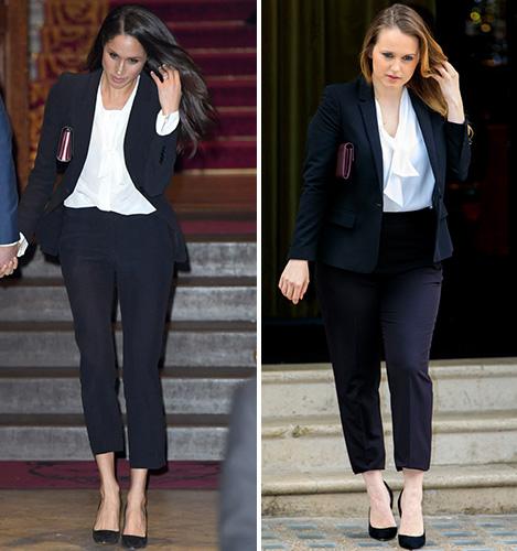  Meghan wore this sharp Alexander McQueen suit on her first outing after the engagement announcement to an awards ceremony at Goldsmiths' Hall