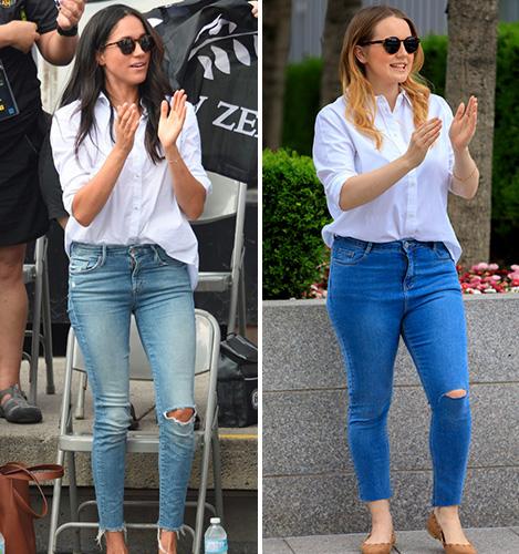  This husband shirt and ripped jeans combo has become instantly recognisable as a Markle classic