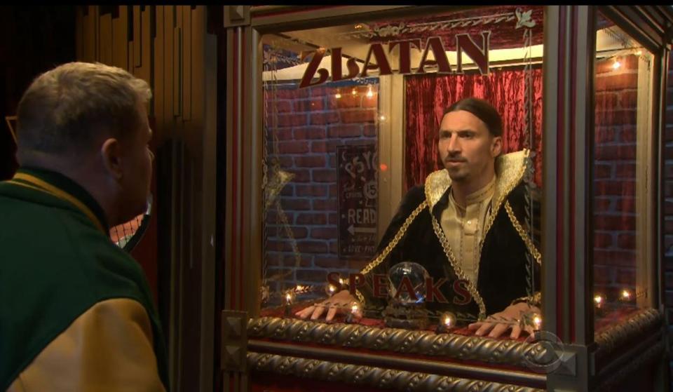  Zlatan Ibrahimovic stars as a fortune teller opposite Corden