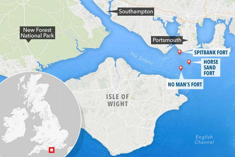  The forts lie between Portsmouth and the Isle of Wight