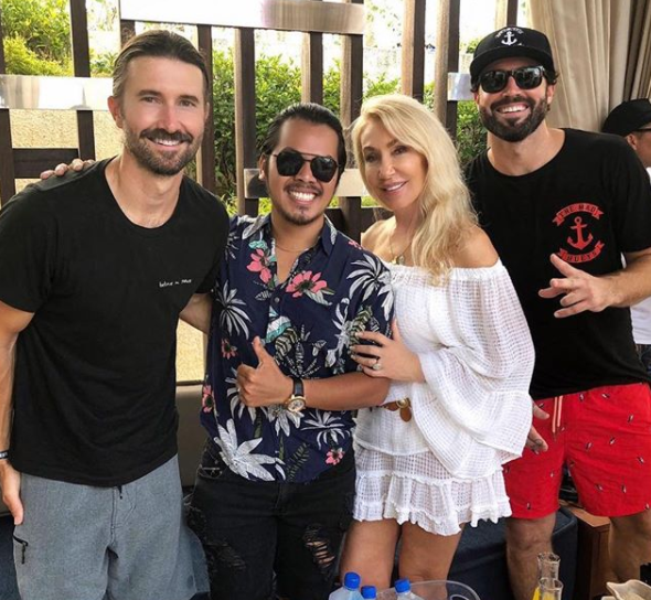 Brody’s brother Brandon, left, and mother Linda Thompson are ready to celebrate his wedding in Indonesia