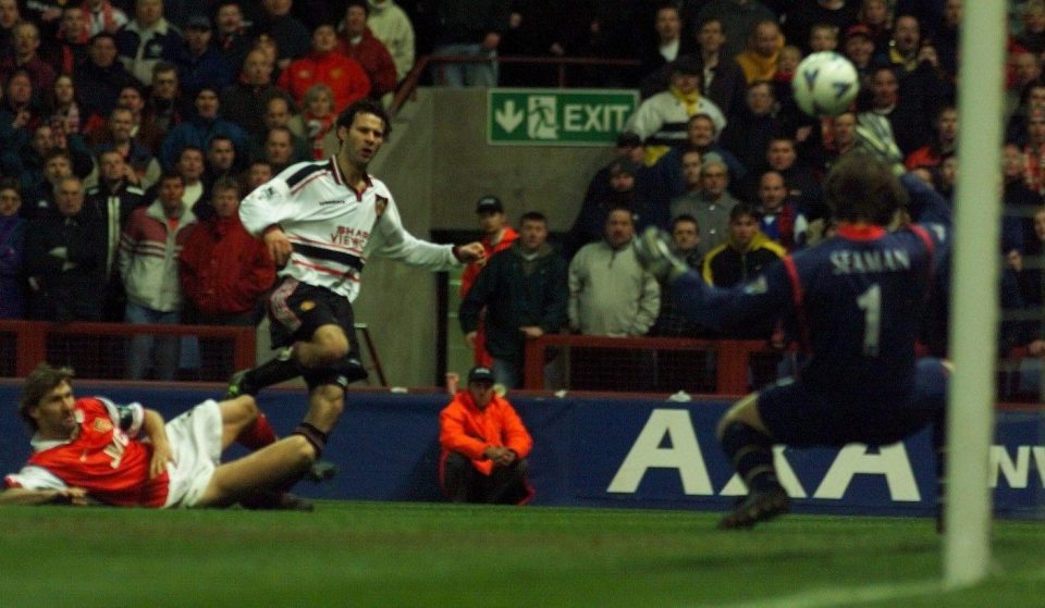  Ryan Giggs finishes off his 'wonder goal' against Arsenal in the 1999 FA Cup semi-final