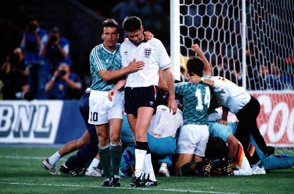  Waddle was consoled by German midfielder Lothar Matthaus