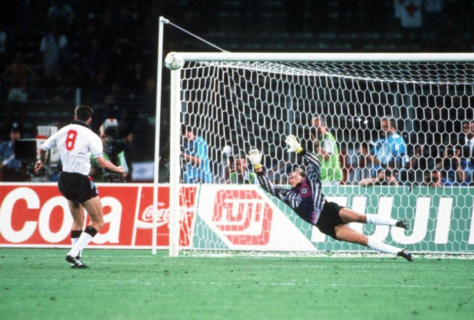  Chris Waddle smashed over the bar as England crashed out in the 1990 semi-final against West Germany