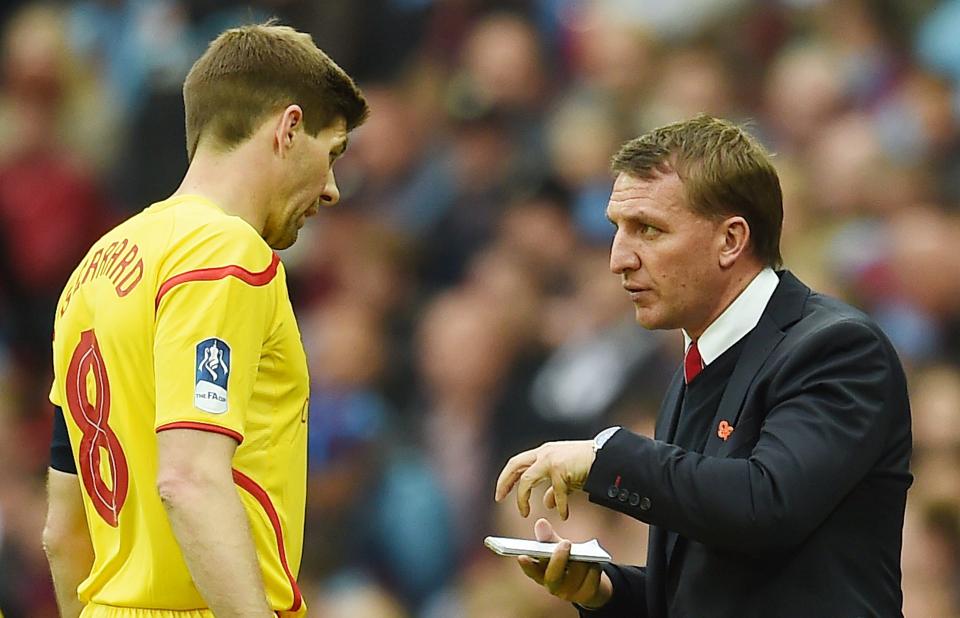  Steven Gerrard with former manager Brendan Rodgers