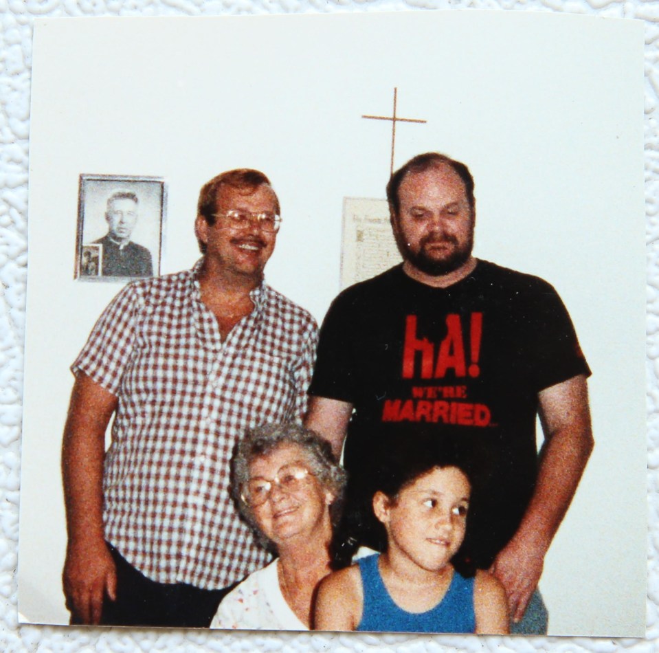 Frederick, left, is a bishop, pictured here alongside Meghan’s grandma Doris, Meghan and her dad Thomas