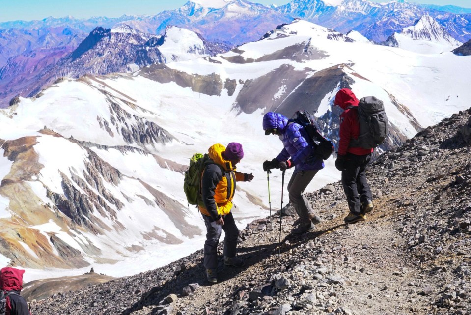 You could be like Sir Ranulph Fiennes, pictured in purple with companions, and climb Mount Aconcagua