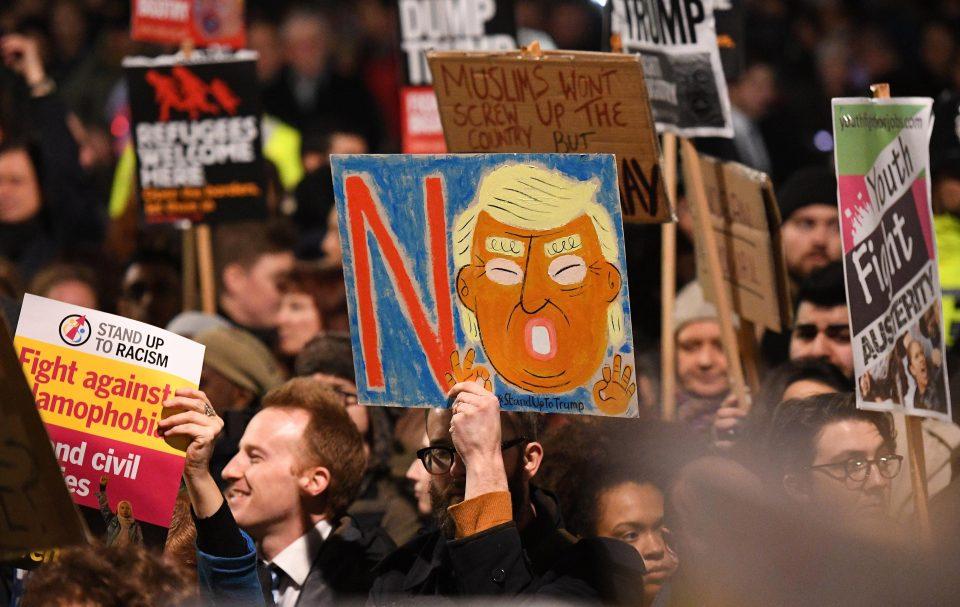  London: One demonstrator makes their feelings on President Trump clear