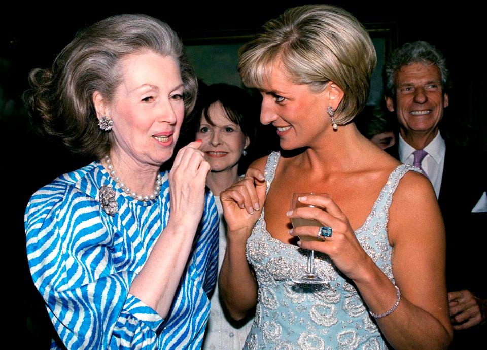  Princess Diana, pictured with her stepmother Countess Raine Spencer, wearing the ring in June 1997