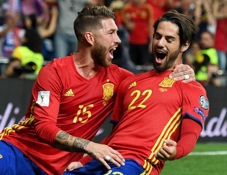  Sergio Ramos and Isco celebrate vital goal against Italy in qualification