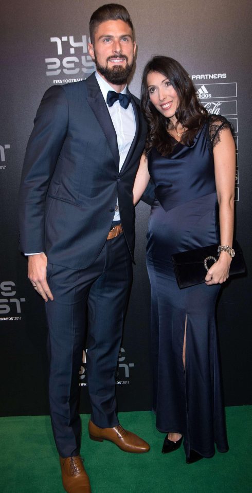  Olivier Giroud and pregnant wife Jennifer pictured at the Fifa Best awards