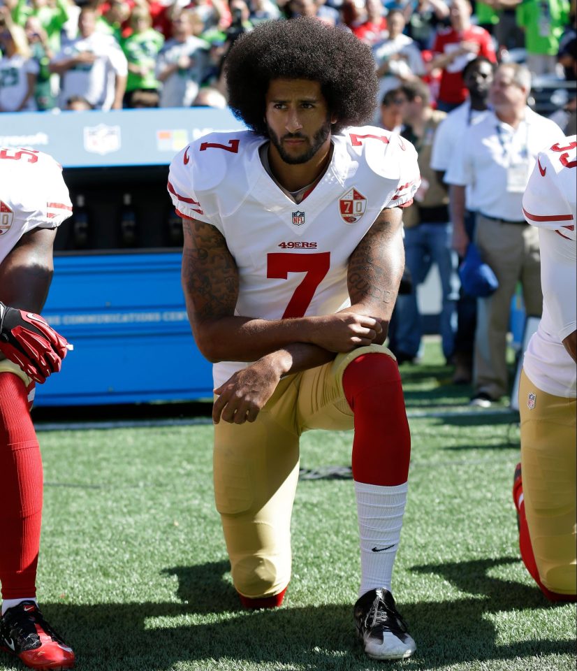  San Francisco 49ers' Colin Kaepernick began kneeling during the national anthem before an NFL game against the Seattle Seahawks in 2016