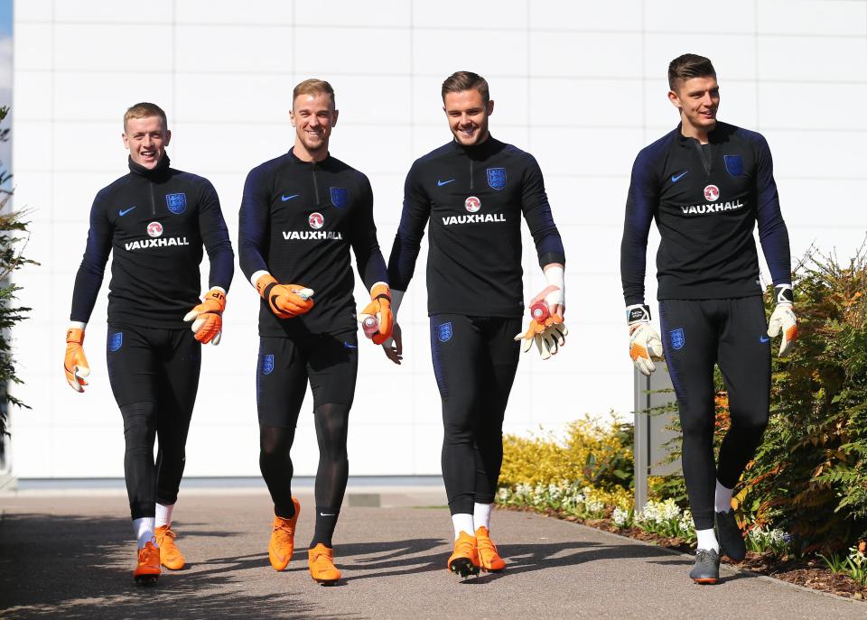  Joe Hart, second left, has been axed for the World Cup in favour of (left to right) Jack Butland, Jordan Pickford and Nick Pope