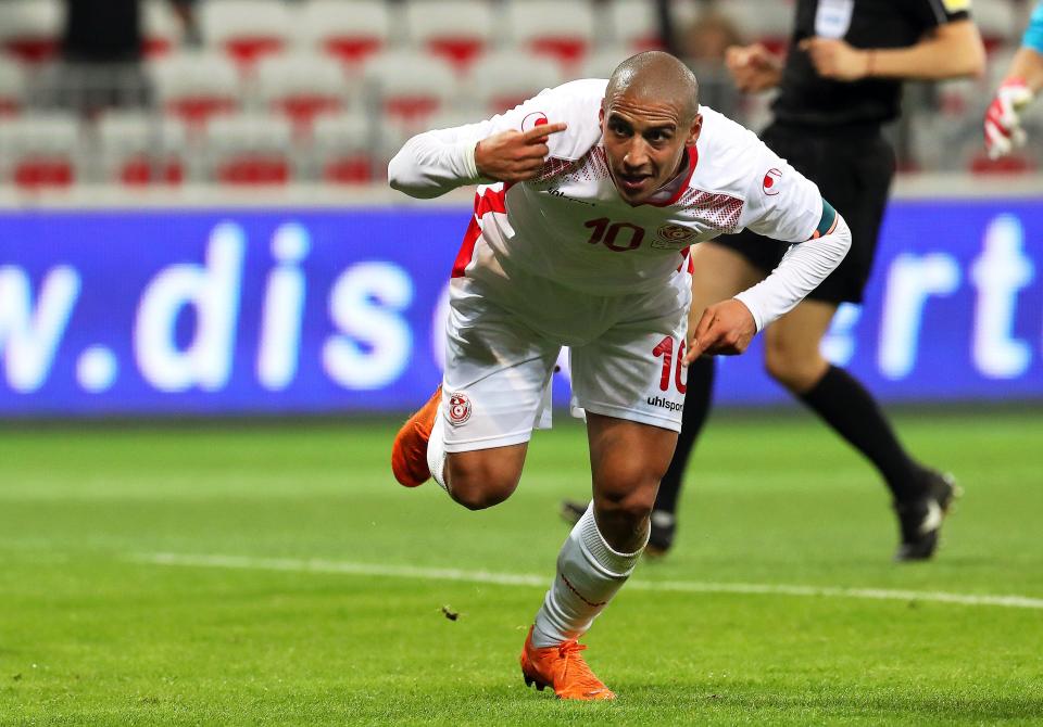  Wahbi Khazri of Tunisia celebrates after scoring in a friendly with Costa Rica