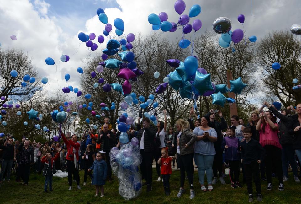  Supporters let off balloons in tribute to Alfie outside Alder Hey Hospital on Sunday