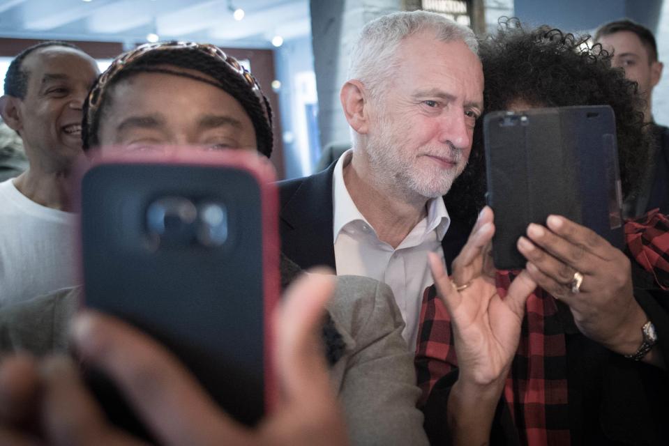  Jeremy Corbyn taking selfies with supporters while out campaigning