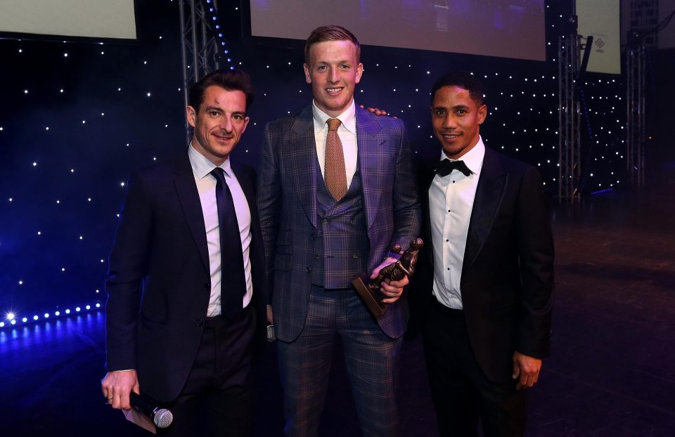  Jordan Pickford is presented with Everton Young Player of the Season award