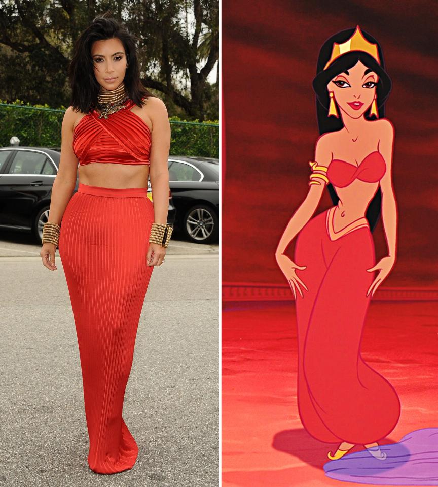  Kim Kardashian shows the scent of a cartoon character - she's the spit of Princess Jasmine