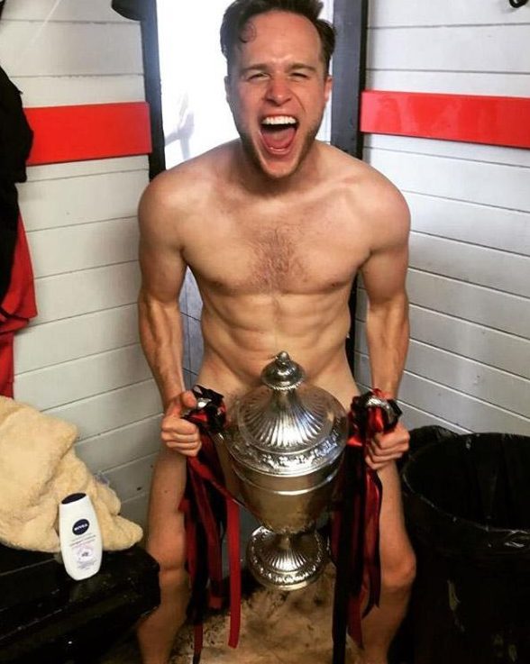 Naked joy for Olly Murs as his Essex footie favourites Coggeshall Town won the league on Saturday