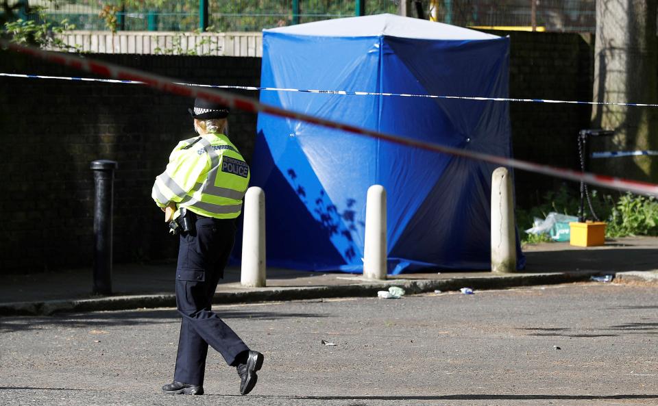  A forensics tent at the scene of Saturday's shooting