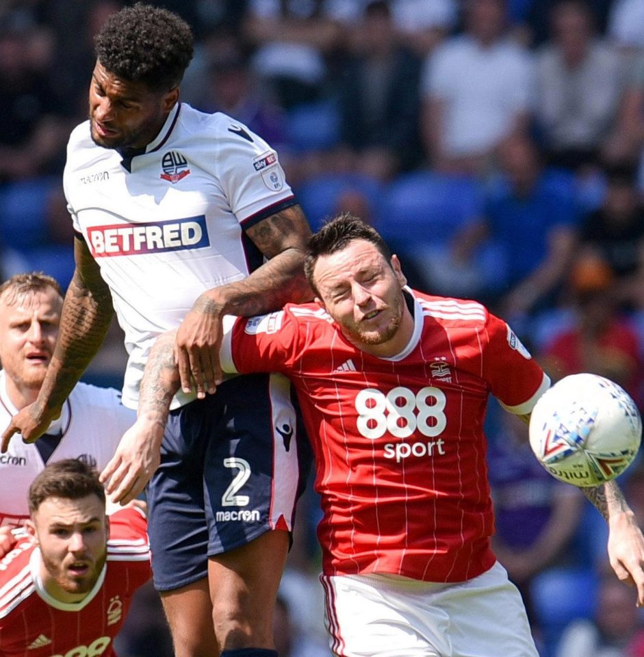  Bolton's Mark Little in action against Nottingham Forest on Sunday