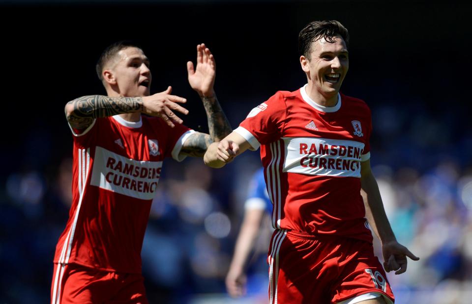  Boro star Stewart Downing celebrates after scoring against Ipswich