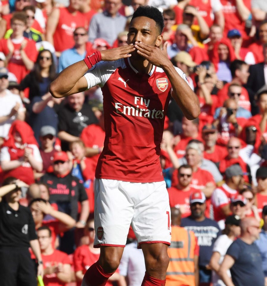  Pierre-Emerick Aubameyang celebrates scoring for Arsenal against Burnley