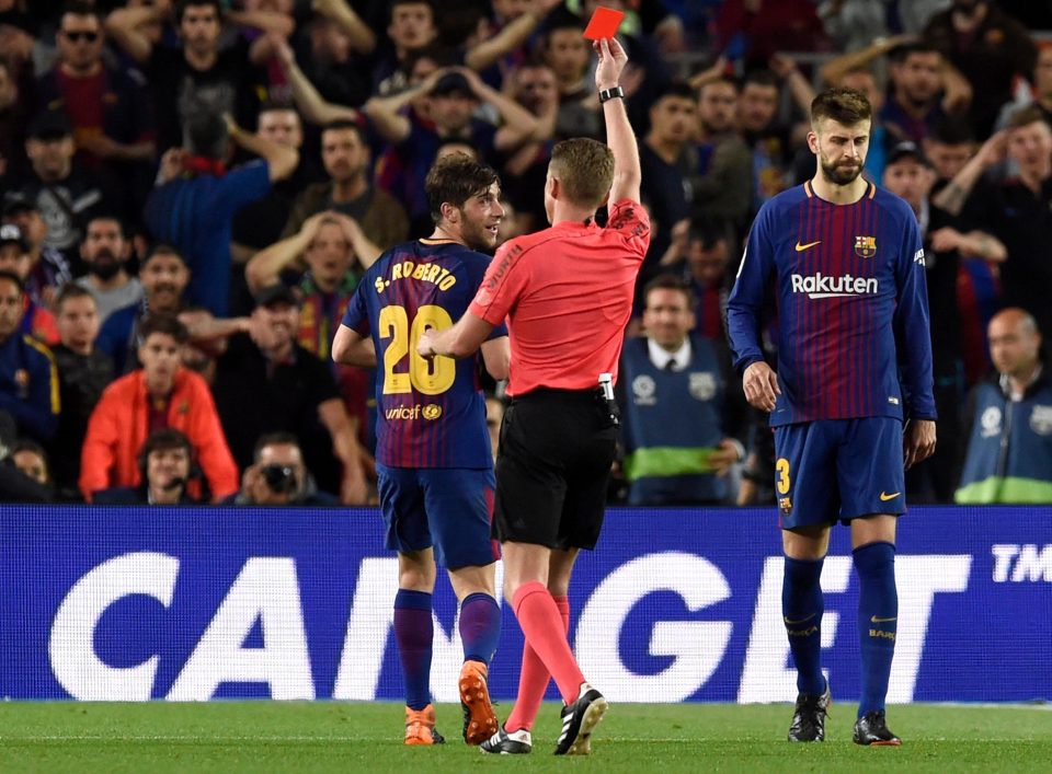  Sergi Roberto was shown a red card in the first half of El Clasico