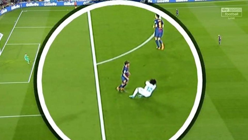  Marcelo fell to the ground after the incident and was criticised by Barcelona fans