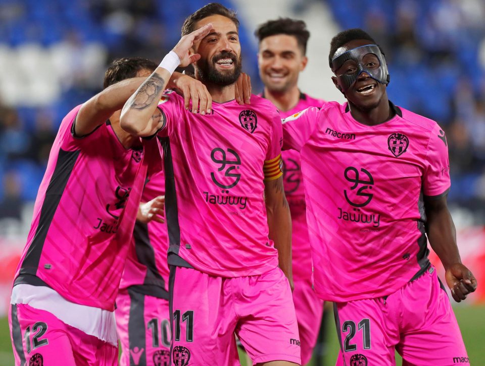  Levante's midfielder Jose Luis Morales celebrates after scoring the first goal against Leganes during the club's recent good run