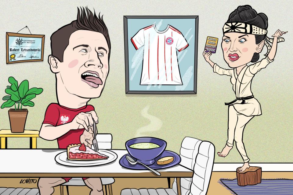  Robert Lewandowski and his wife Anna, illustration by Lovatto