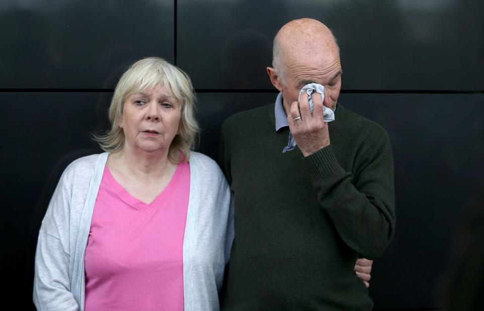  Mum Marion Hutchison and dad Ron Hutchison break down while appealing for information at the Dakota Hotel when Scott vanished