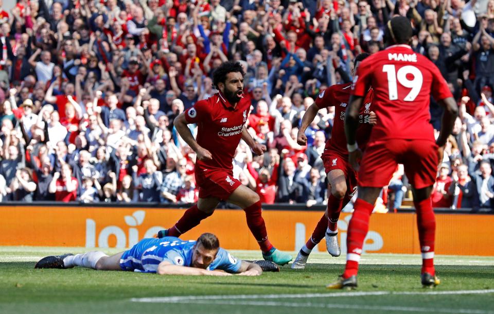  Mo Salah slotted home in the first half of Liverpool's clash with Brighton at Anfield