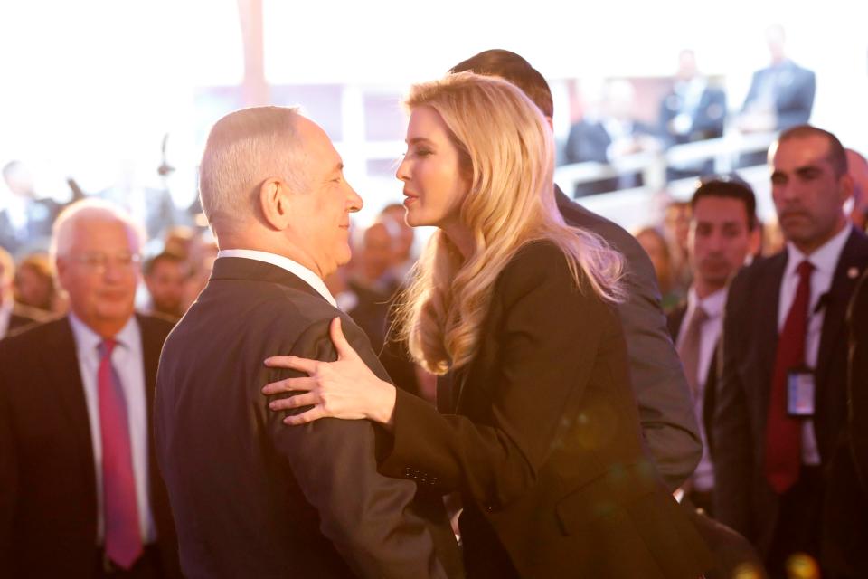  Ivanka greets Israeli PM Benjamin Netanyahu at an event in Jerusalem yesterday