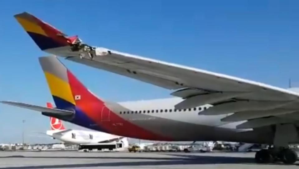  The wing of the Asiana Airbus A330 was left extensively damaged following the smash