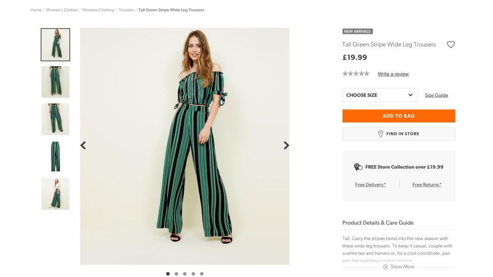  Maria noticed the smaller sized striped trousers were cheaper than the same item in bigger sizes