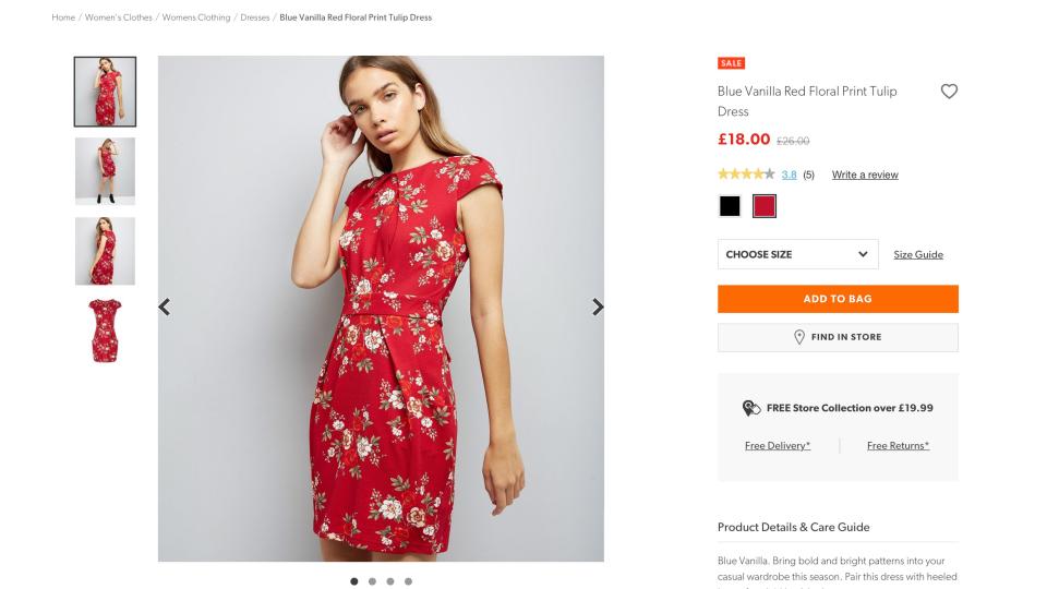  Other items differently priced across New Look's ranges include this red dress