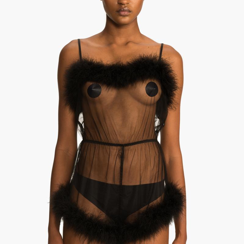 This totally sheer romper is not for the lingerie faint of heart