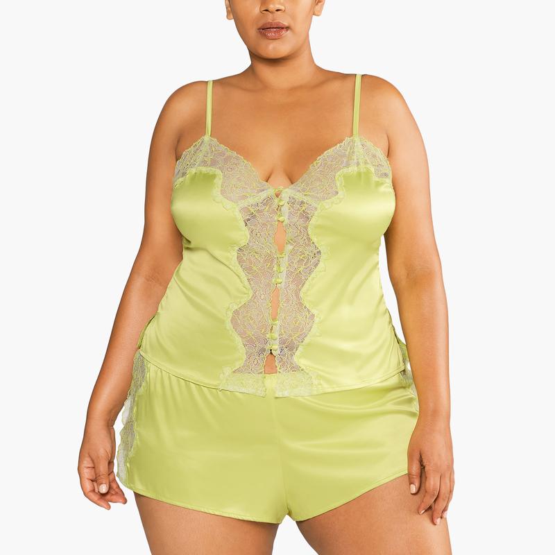 This silk short and cami set comes goes up to 3X