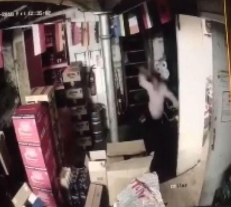  This is the moment Amy Phillips went flying after falling foot-first into a pub cellar