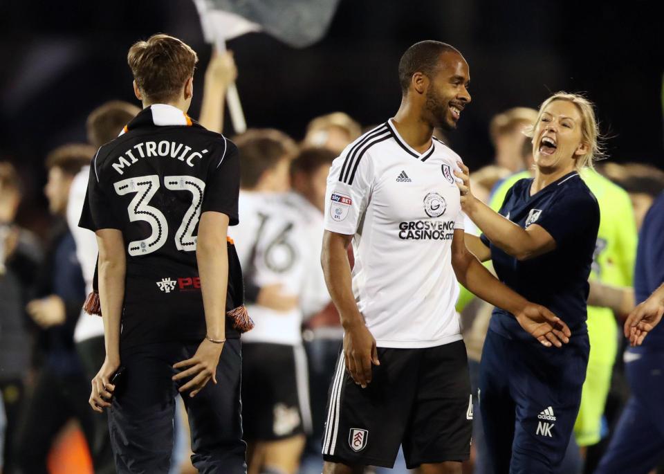  Denis Odoi, who scored the winning goal, celebrates with supporters