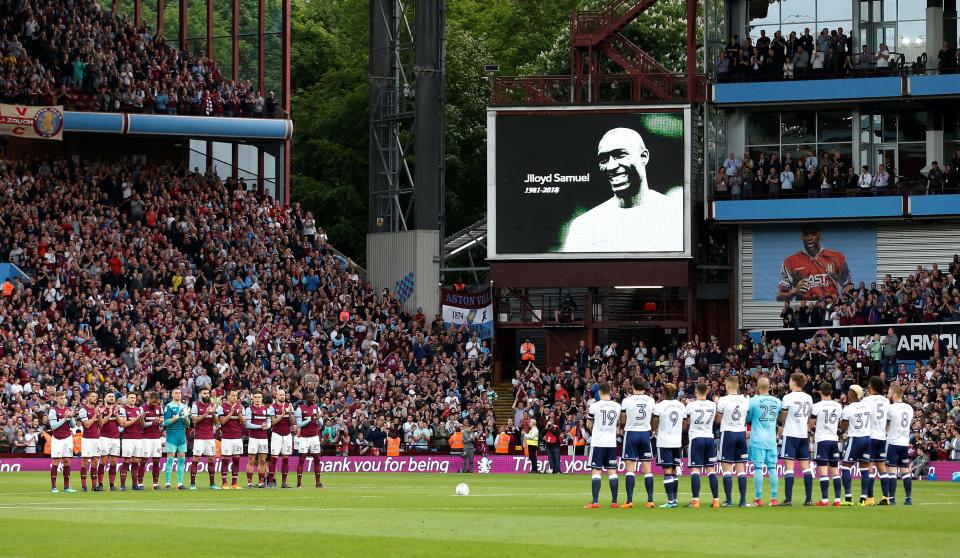  Jlloyd Samuel is displayed on the big screen just before kick off at Villa Park