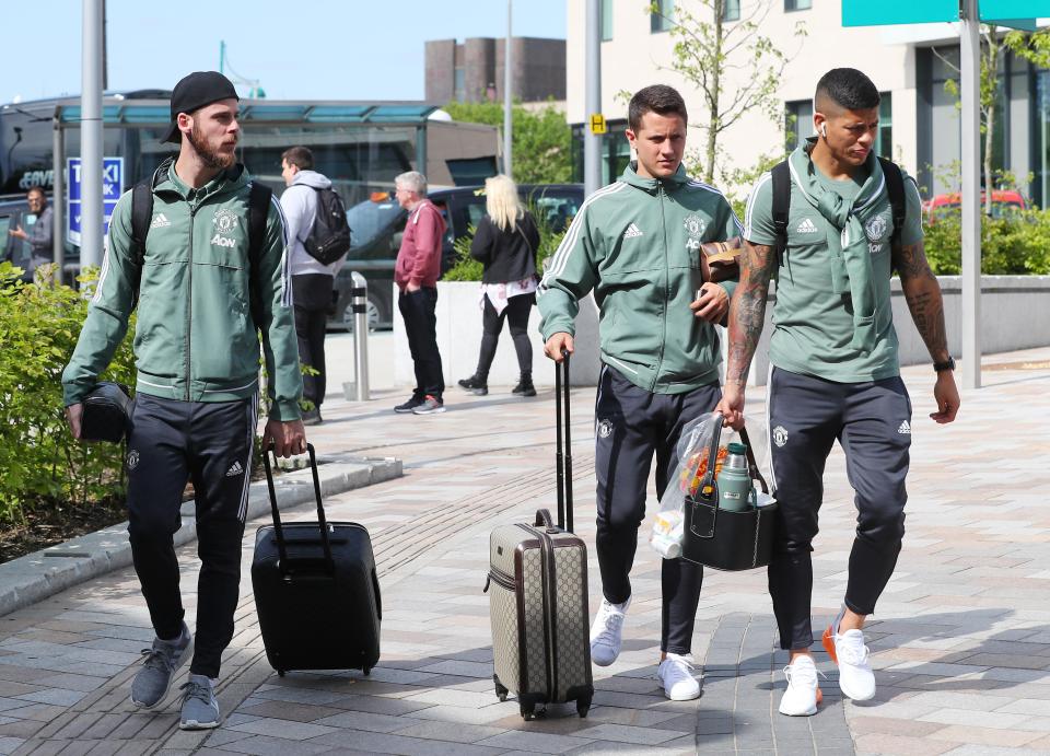  David De Gea with fellow Spanish-speakers Ander Herrera and Marcos Rojo