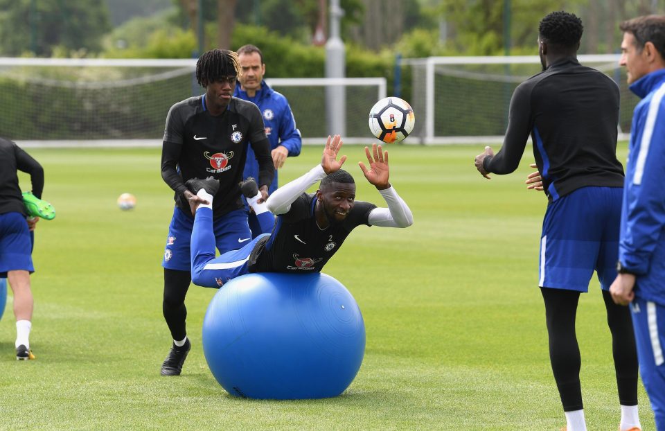  Antonio Rudiger gets a workout at Blues' Cobham training base