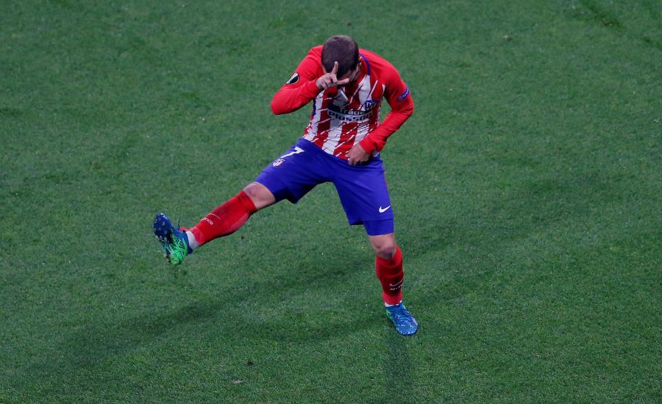  Antoine Griezmann pulled out his trademark 'Take the L' celebration after scoring in Europa League final