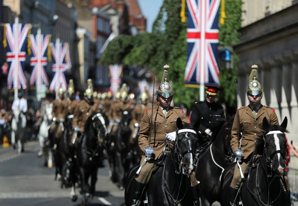 The household cavalry during the dress rehearsal for the wedding of Prince Harry and Meghan Markle