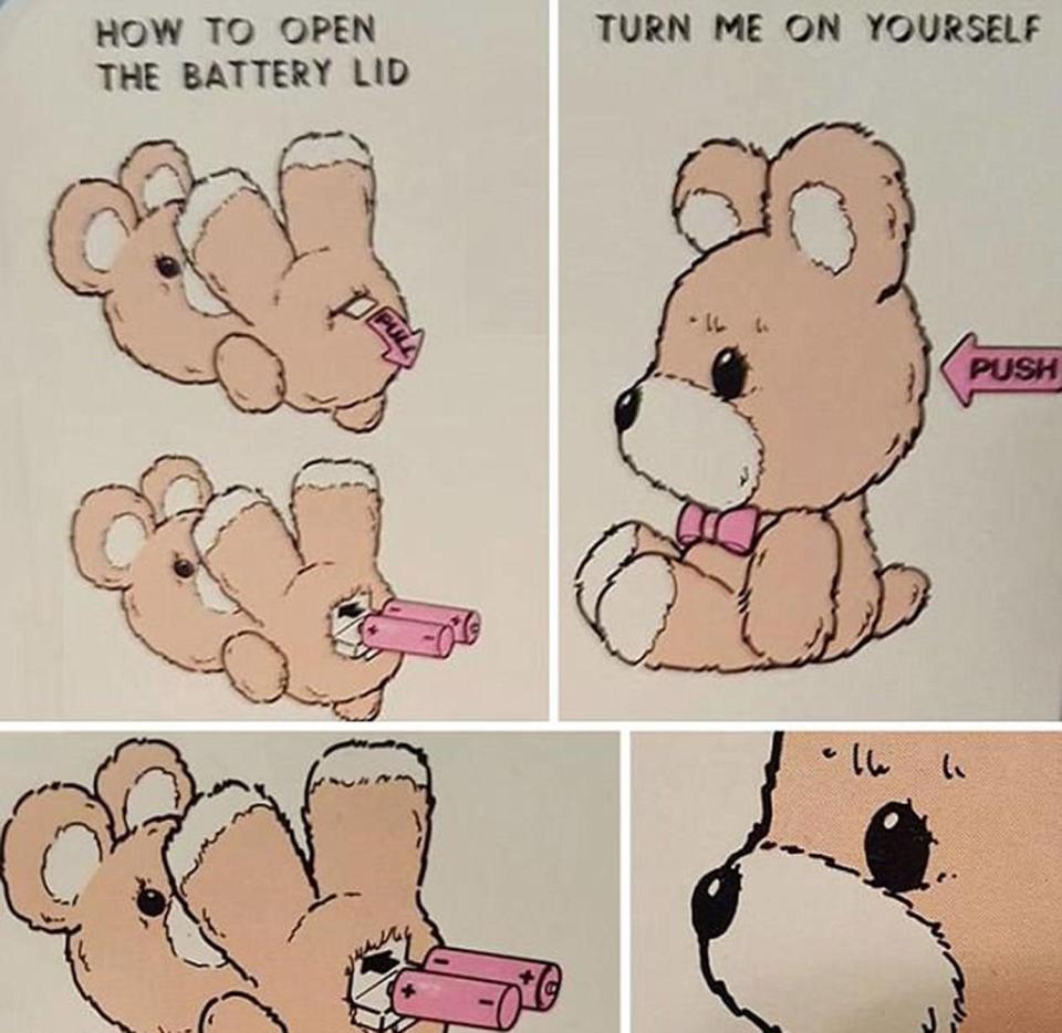  Poorly phrased instructions reveal how to 'turn on' this distressed-looking teddy