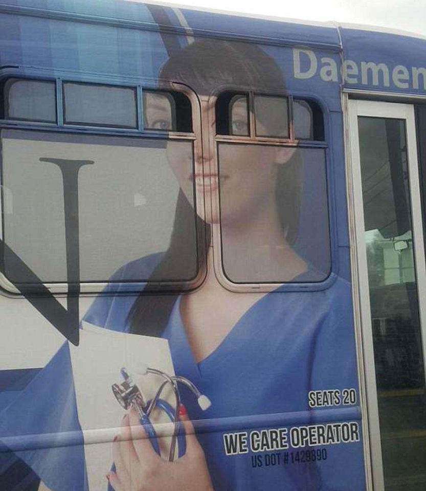  The nurse on this bus advert brings new meaning to the term 'wide-eyed'