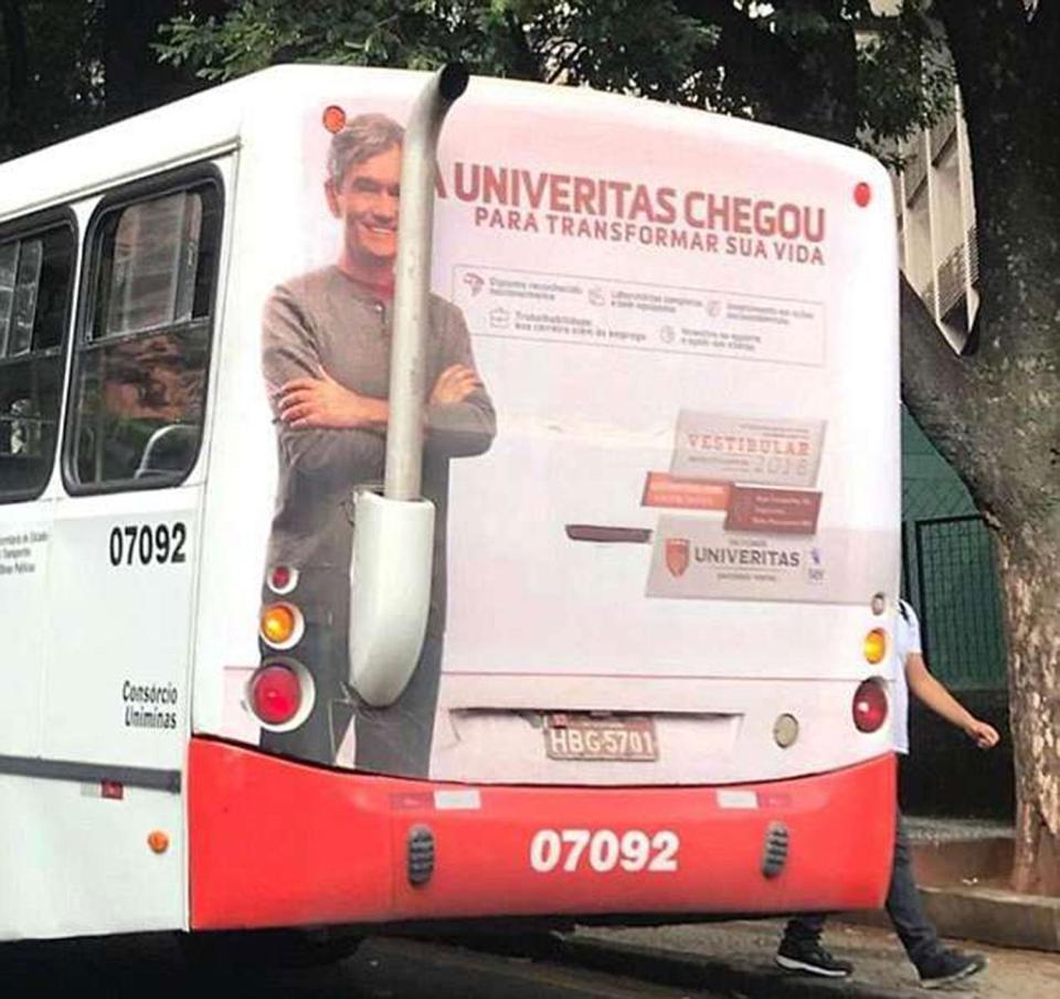  This bus advert wasn't the best thought out, given the location of the exhaust