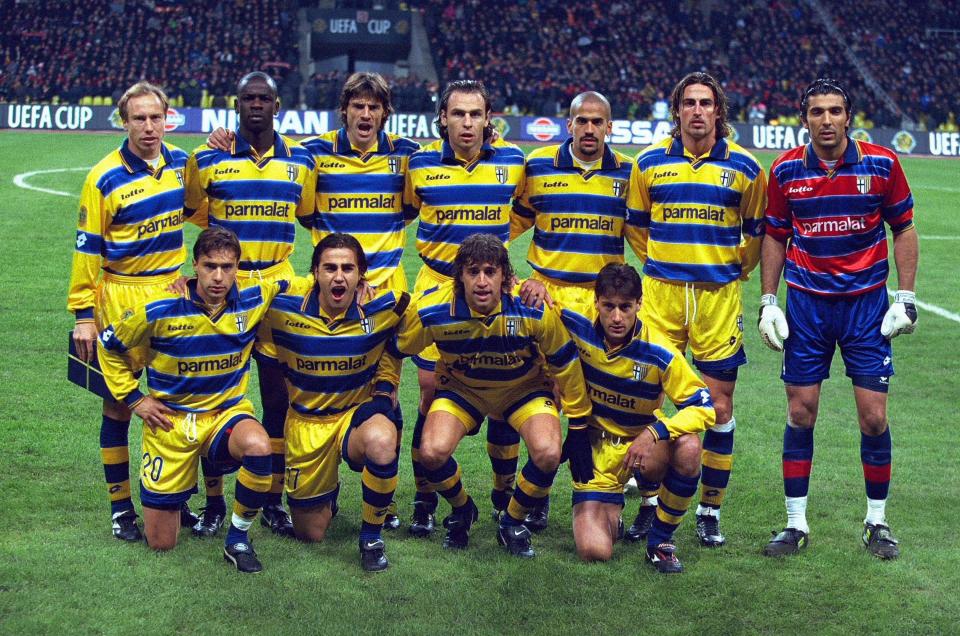  Parma once fielded a team with Gianlugi Buffon (right), Lilian Thuram (back row, second left), Fabio Cannavaro (front row, second left), Hernan Crespo (front row, second right), Juan Sebastian Veron (back row, third right) and Dino Baggio (back row, second right)